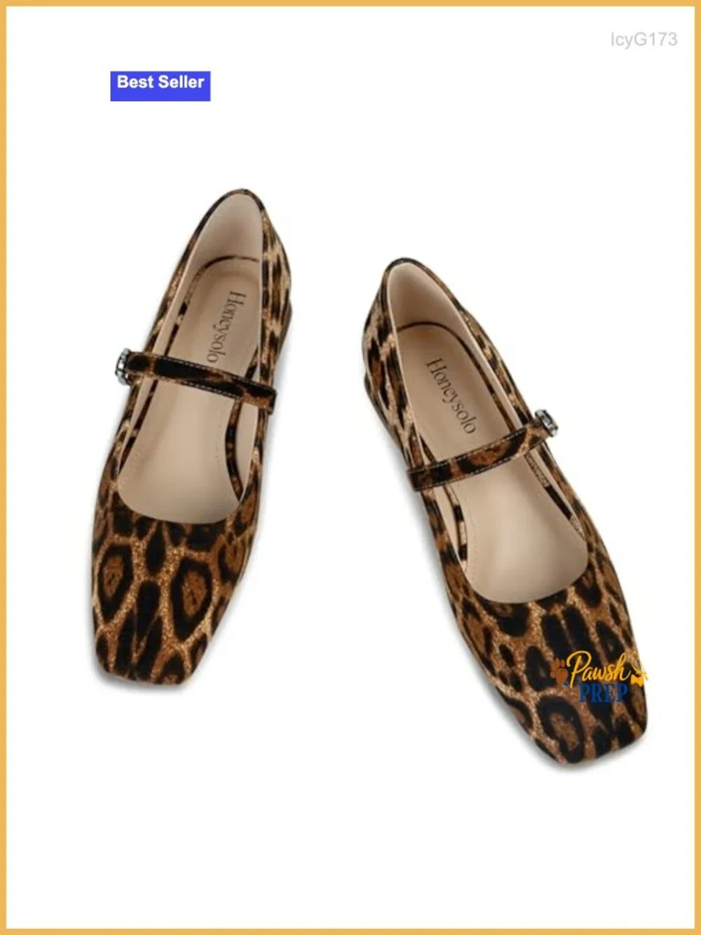 Leopard Print Square Toe Mary Jane Flats Low Heel Dressy Ballet Flats